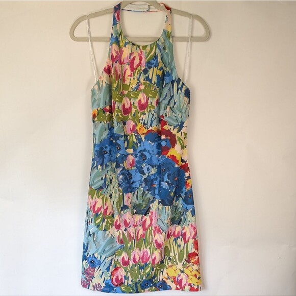 NWT Belle Badgley Mischka Women's Size 12 Royal Multi Halter Dress Floral Print - Picture 2 of 15